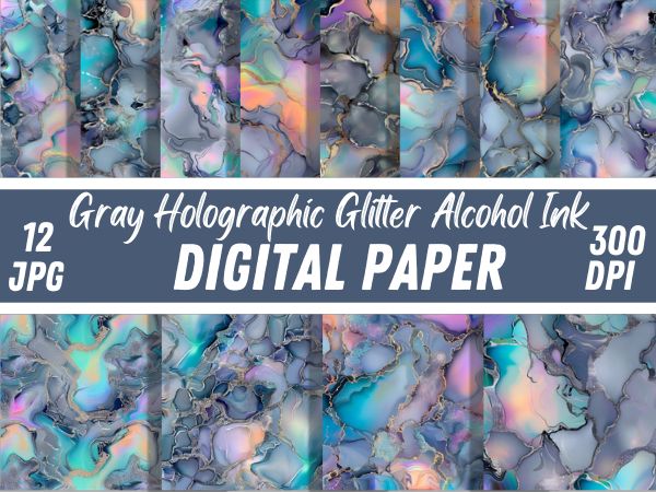 Gray Holographic Glitter Alcohol Ink