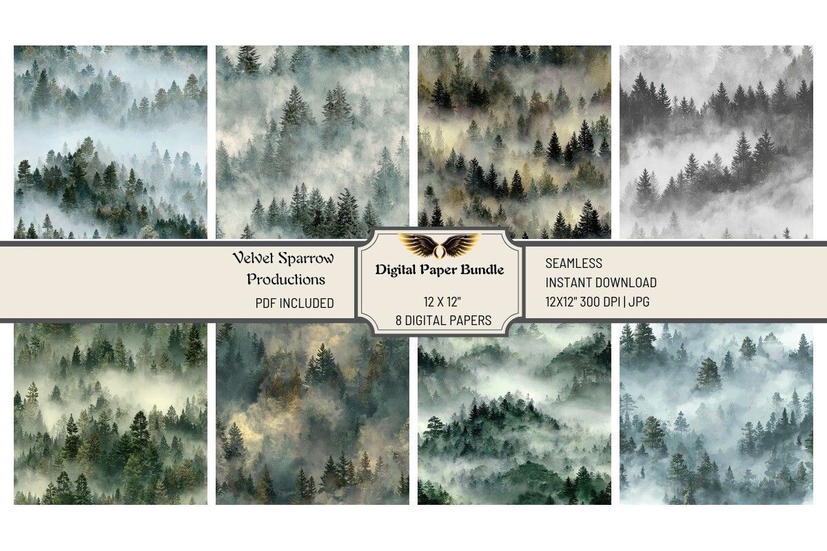 Misty Evergreen Forest Digital Papers